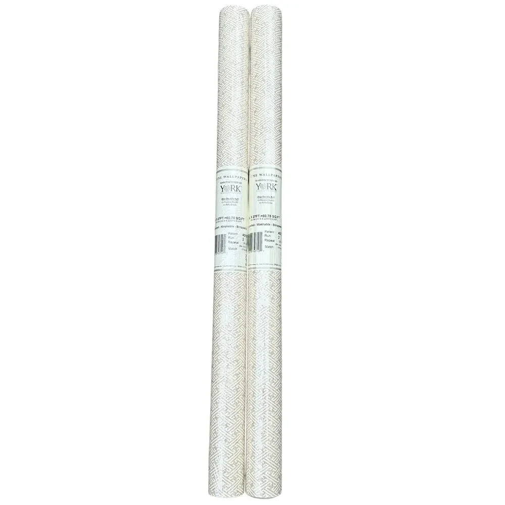 York Fine Wallpaper Beige White Geometric Traditional Style AD1231 One Roll NEW